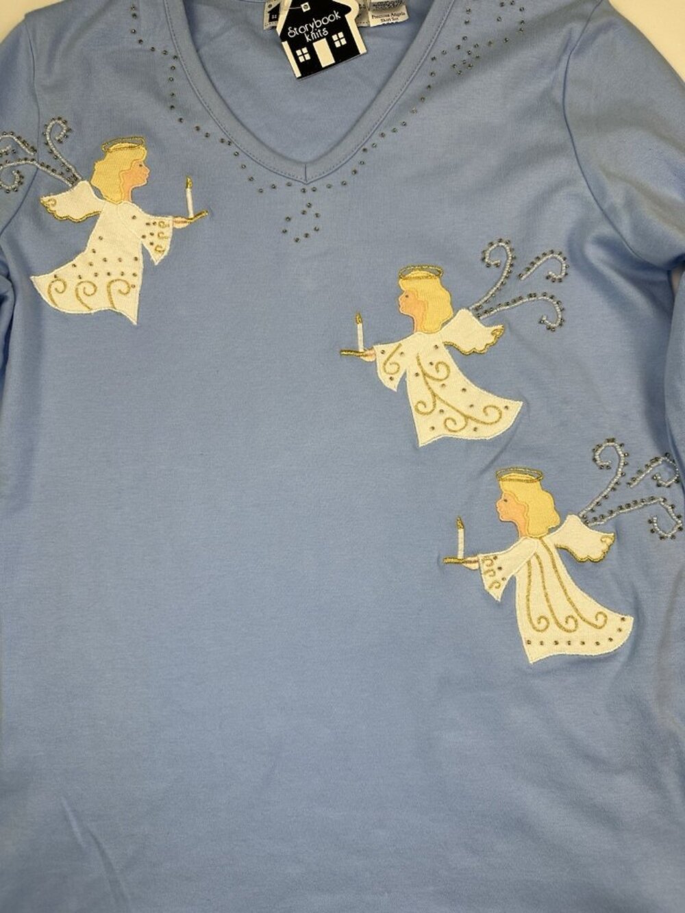 Storybook Knits Women’s Angels Sweatshirt Crew Neck Top Long Sleeves Blue XS NWT - Picture 4 of 8